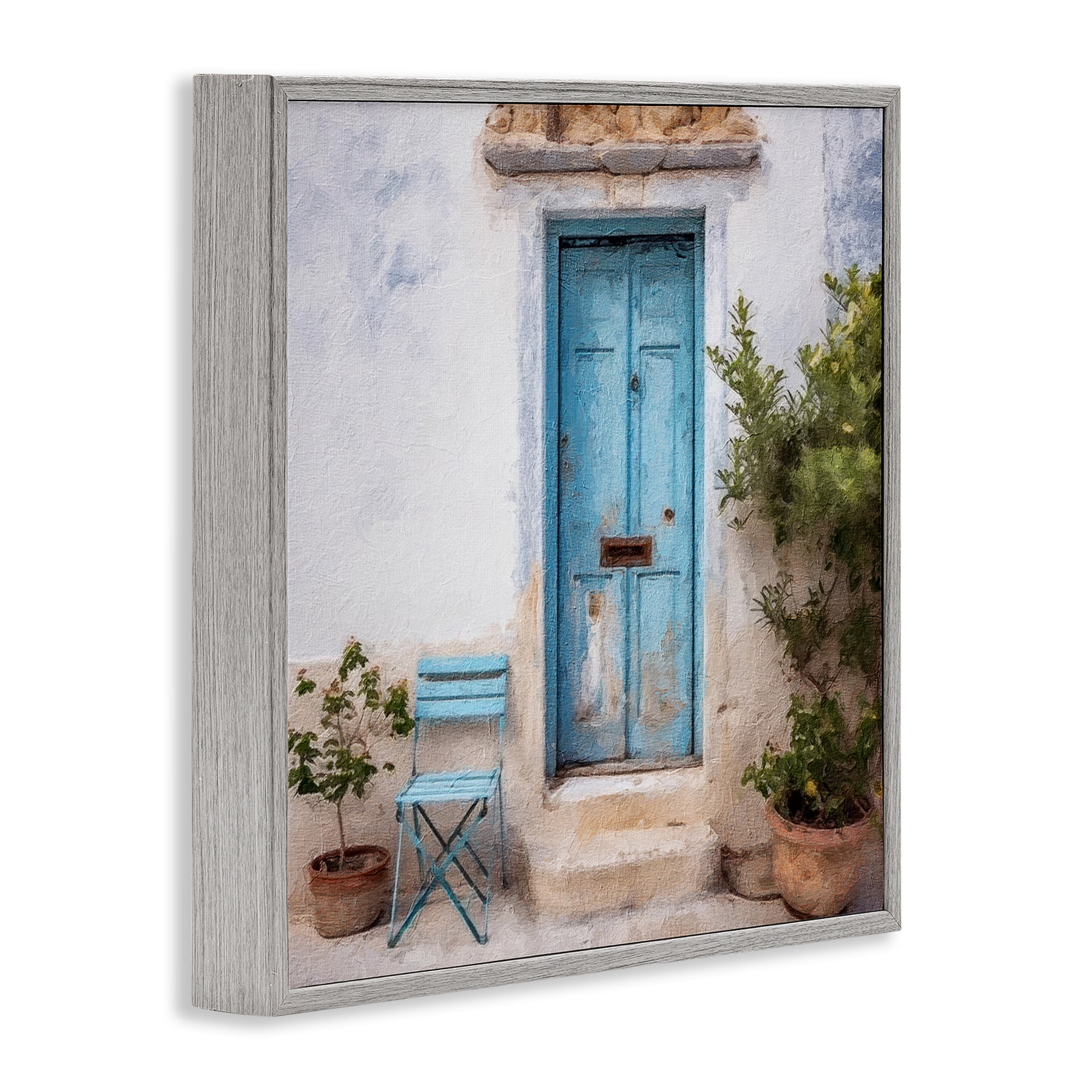 Stupell Industries Blue Town Doorway Town & City Painting Gray Framed Art Print Wall Art, 24 x 24