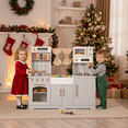 thumbnail image 5 of TLSUNNY Kids Play Kitchen, with Realistic Lights & Sounds, Wooden Toy Pretend Play Kitchen w/ Sink, Curtain, Faucet, Microwave, for Ages 3+, 5 of 11