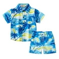 thumbnail image 2 of Esho 2Pcs Toddler Big Boys Summer Beach Outfits Set Button Down Shirt + Shorts Holiday Hawaiian Clothes 2-14 Years, 2 of 8