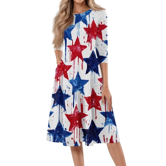 BOMYJESK Maxi Dresses for Women American Flag Floral Beach Long Dresses 4th Of July Summer Dresses Independence Day Art Print Elegant Classy Evening Dress for Party Light Blue M