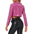thumbnail image 3 of Unique Bargains Women's Faux Leather PU Long Sleeve Zipper Cropped Biker Jacket S Hot Pink, 3 of 6