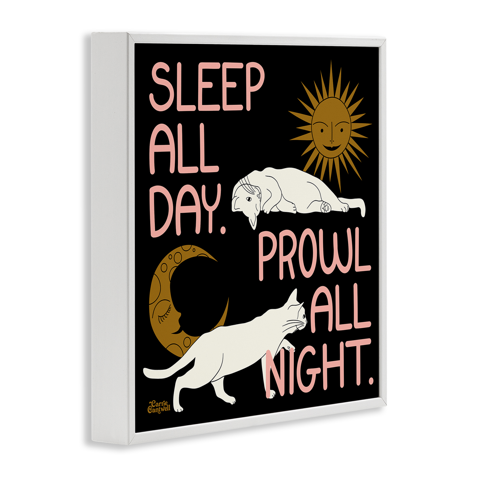 Stupell Industries Sleep & Prowl Cats Animals & Insects Painting White Framed Art Print Wall Art, 12 x 12
