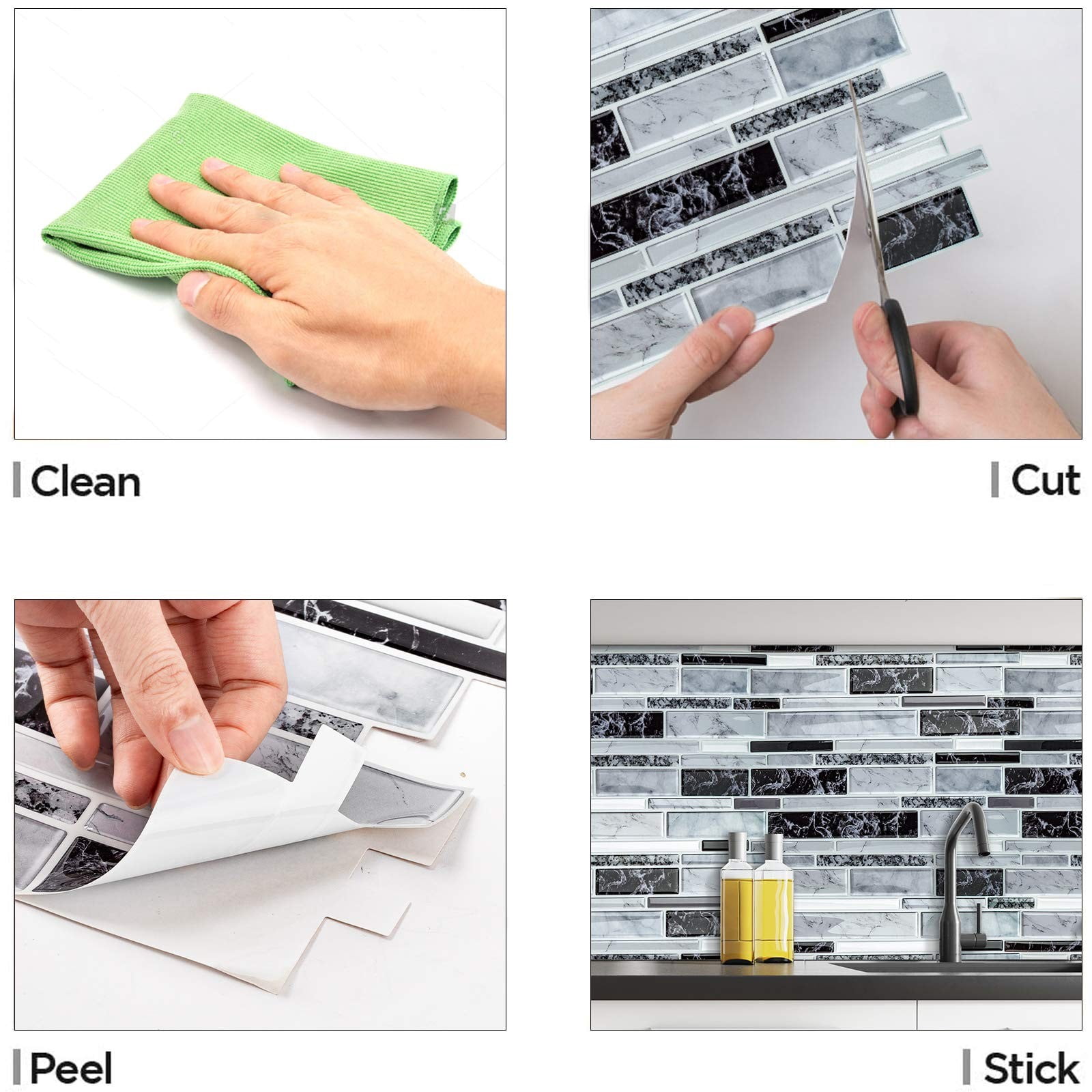 10 Sheet Vinyl Peel and Stick Tile Backsplash, Waterproof Heat Resistant Oil-Proof 3D Stick on Tiles, Self Adhesive Tile for Kitchen Bathroom Wall Laundry Room (Mable Tiles, 12"x12")