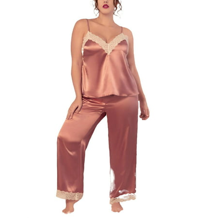 

Dusty Pink Elegant Colorblock Spaghetti Strap Pant Sets Sleeveless Plus Size Pajama Sets (Women s Plus)