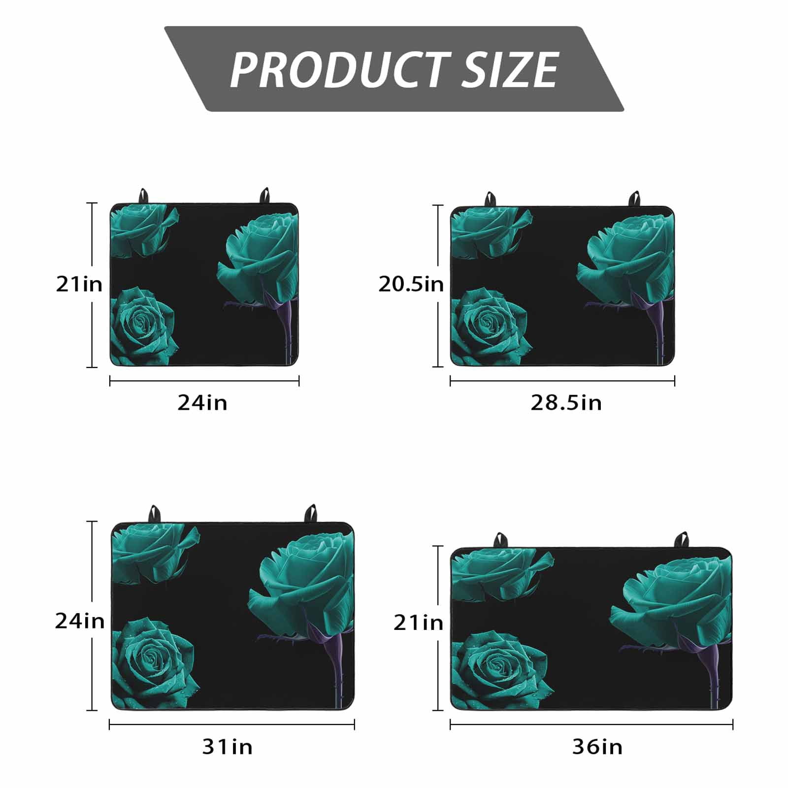 Teal Blue Rose Stove Top Cover for Electric Stove, Heat-proof & Non Slip Glass Top Stove Cover Protector, Vintage Abstract Garden Flower Floral Black Kitchen Flat Cooktop Rubber Mat 31x24 Inches