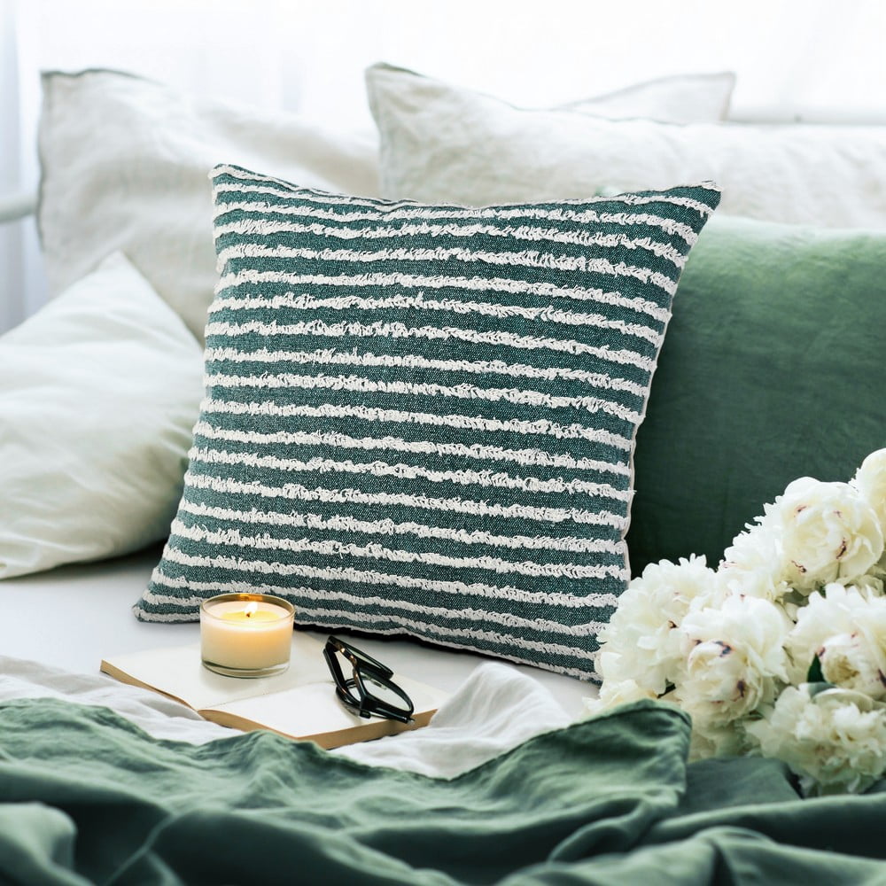 Ox Bay 20" x 20" Hand-stitched Green/ White Stripe Organic Cotton Pillow Cover