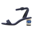 thumbnail image 2 of FSJ Women Simple Single Strap Open Toe Sandals Ankle Buckle Strap Crystal Chunky Low Heels Pumps Wedding Bridal Dressy Slide Shoes Size 8 Navy, 2 of 4