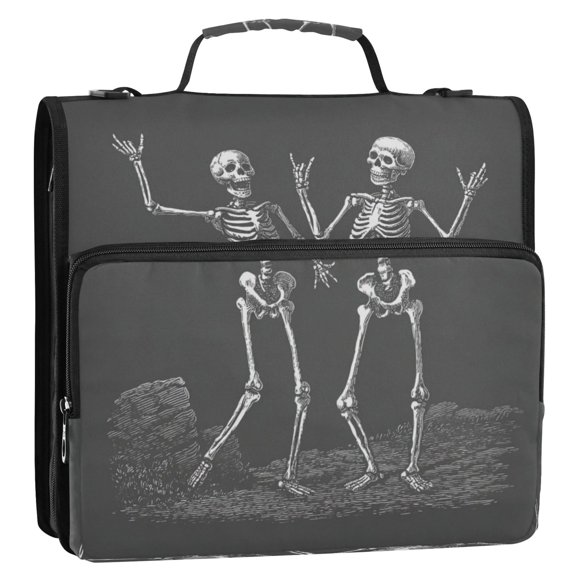 Zipper Binder 3 Rings Stationery Office Files Daily Organizer File Folder Storage Bag Two Happy Skeletons