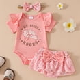 thumbnail image 2 of larppty Newborn Baby Girl Western Outfit My First Rodeo Short Sleeve Ruffle Romper Skirt Headband Set Summer Clothes (Z01-Pink, 6-12 Months), 2 of 9