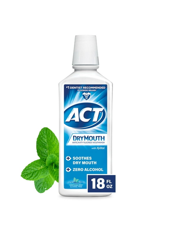 ACT Dry Mouth Anticavity Fluoride Mouthwash with Xylitol, Soothing Mint, 18 fl. oz.