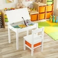 thumbnail image 4 of Gymax Kids Table and Chair Set Wood Activity Study Desk w/ Storage Drawer Hook White, 4 of 10