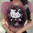 thumbnail image 1 of RWJDXD Chemises Décontractées d'Été pour Femmes Mode Urbaine Manches Courtes Crop Tops Imprimé Chat Hello Kitty Col Rond Ajusté T-Shirts, 1 of 4