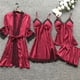thumbnail image 3 of Conjunto de pijama de satén para mujer, ropa de dormir de seda con correa de encaje, con almohadillas para el pecho, regalo, 4 piezas, 2023, 3 of 4