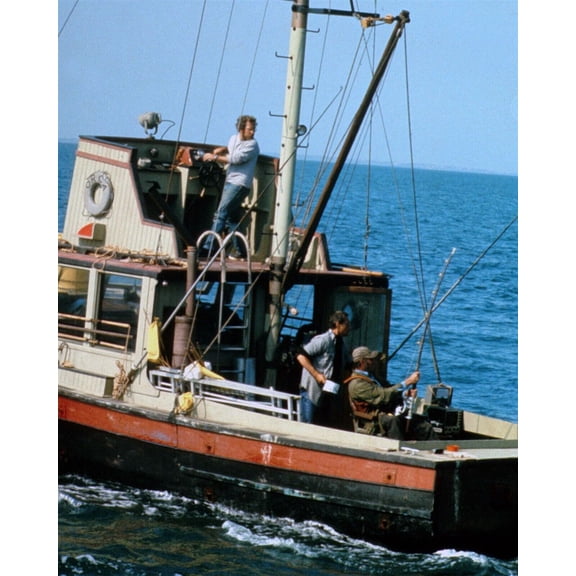 MovieMarket Jaws Orca at Sea & Scheider with Rods Dreyfus Piloting Boat 24” x 30” Poster