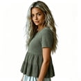thumbnail image 5 of Uootdi Women's Tiered Ruffle Tops Short Sleeve Round Neck Blouses Casual Daily Style Soft Breathable Loose Fit Tees Gift, 5 of 6