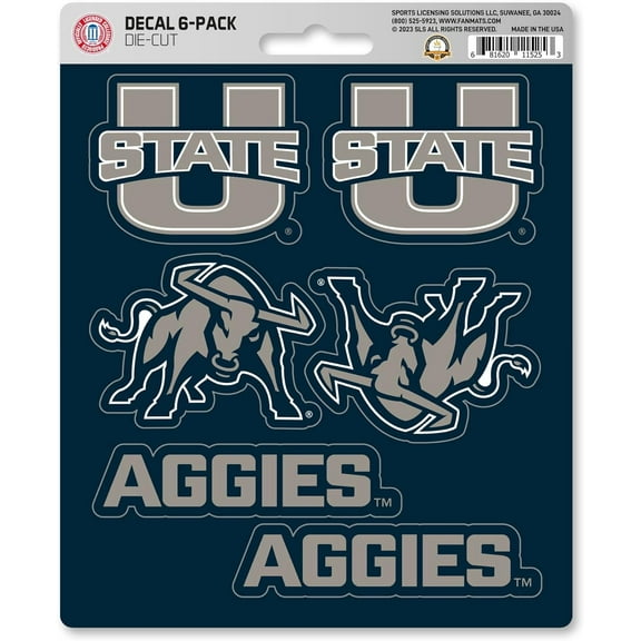 Utah State University Aggies 6-Piece Decal Sticker Set, 5x6 Inch Sheet, Gift for football fans for any hard surfaces around home, automotive, personal items