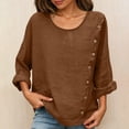 thumbnail image 6 of Paiwinds Women's Solid Color Linen Button Down Top Casual Long Sleeve Shirt with Side Pockets and Scoop Neck Lightweight Loose Blouse for Summer, 6 of 8