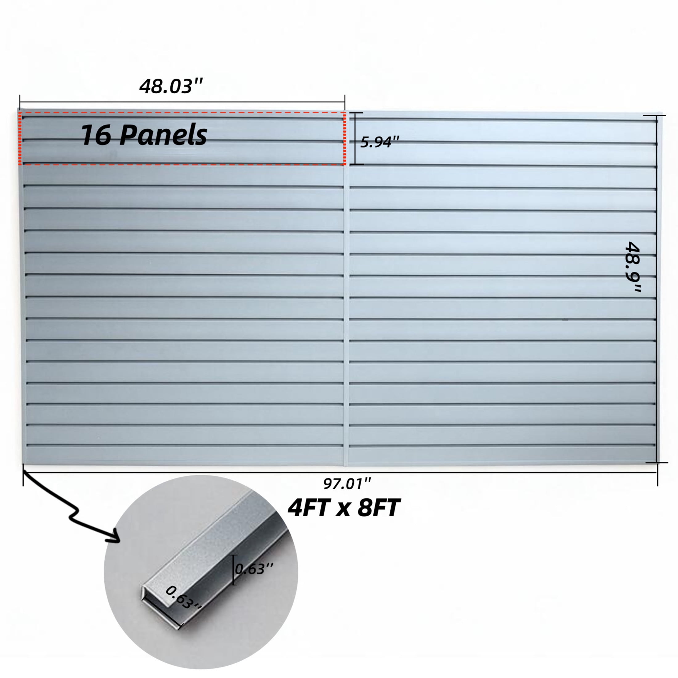 GDF Studio 4x8FT PVC Slatwall Panel Kit Garage Storage System with 24 Hooks, Lightweight Water-Resistant Panels, Grey