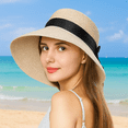 thumbnail image 2 of Comhats Womens Floppy Summer Sun Beach Straw Hats Accessories Wide Brim UPF 50 Crushable 58-60cm Beige, 2 of 8