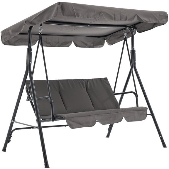 QinaQIn Steel Frame Outdoor Porch Swing Chair, Waterproof 3-Seat Patio Swing, Adjustable Canopy, Heavy-Duty Hanging Chair with Comfortable Cushions for Garden, Patio, Backyard