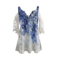 thumbnail image 4 of Elegante mujer casual cremallera cuello impresión blusa encaje manga corta camiseta verano Tops OAVQHLG3B Store  lin121212, 4 of 4