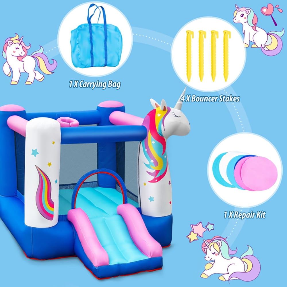 Aimee Lii Inflatable Slide Bouncer with Basketball Hoop for Kids without Blower, Toddler Bounce House