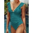 thumbnail image 3 of YAZI Women's V Neck One Piece Swimsuit Ruffled Lace Up Monokini, 3 of 10