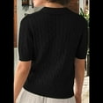 thumbnail image 4 of Women'S Cable Short Sleeve Sweaters Tops Solid Lapel V Neck Knit Casual Soft Pullover Shirt, 4 of 4