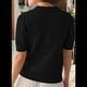 thumbnail image 4 of Suéter de Corta con Cable para Mujer, Top de Punto Liso con Cuello en V y Solapa, Camisa Informal Suave, Color Negro, Talla XL, 4 of 6