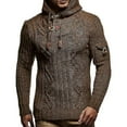 thumbnail image 1 of Sweater Men's Solid Color Long-sleeved Hooded Horn Button Slim-fit Knitted Pullover, 1 of 3