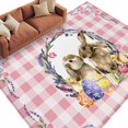 thumbnail image 2 of Area Rug for Living Room, Easter Bunny Non-Slip Indoor Large Carpet for Bedroom/Dining Room, Spring Easter Eggs Chick Floral Pink Check Washable Low-Profile Rectangle Floor Runner Rugs - 5 x 7 Ft, 2 of 7