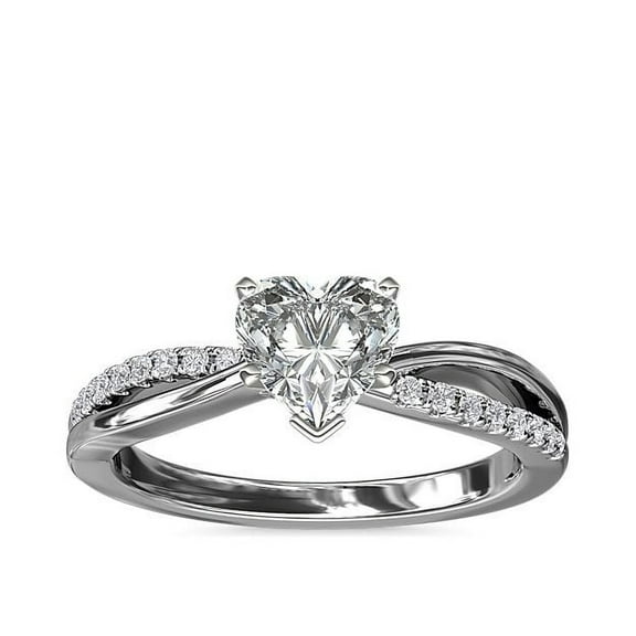 0.65 Ct Heart Shaped Natural Diamond Latest Design Solitaire with Accents Engagement Ring for Women Solid 14K White Gold Size 7