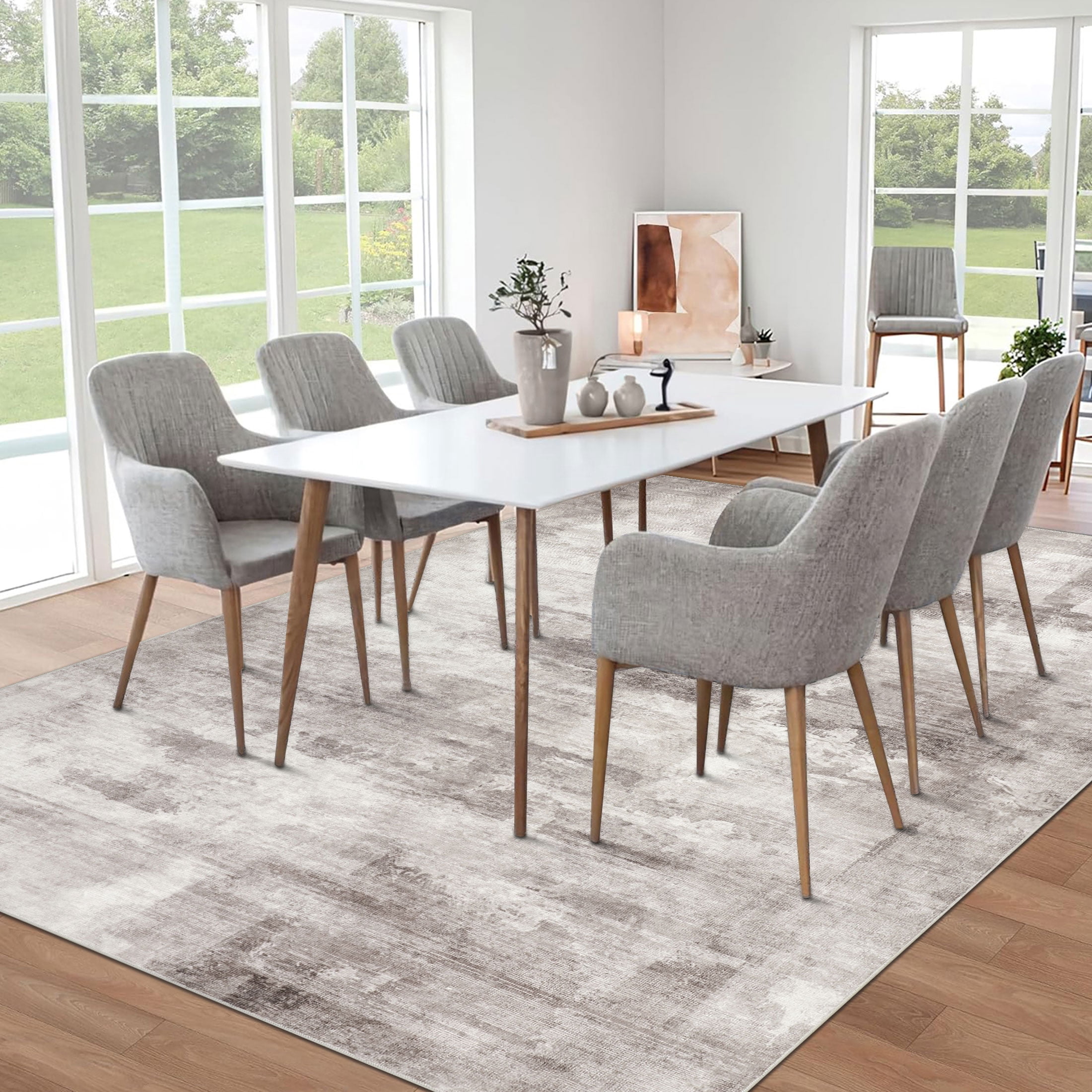 BERTHMEER 6'x9' Brown Abstract Area Rugs for Living Room Bedroom Dining Room Farmhouse Modern Contemporary Rugs Machine Washable non-slip