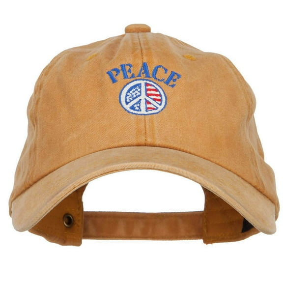 Peace with USA Flag Embroidered Unstructured Cap - Gold OSFM