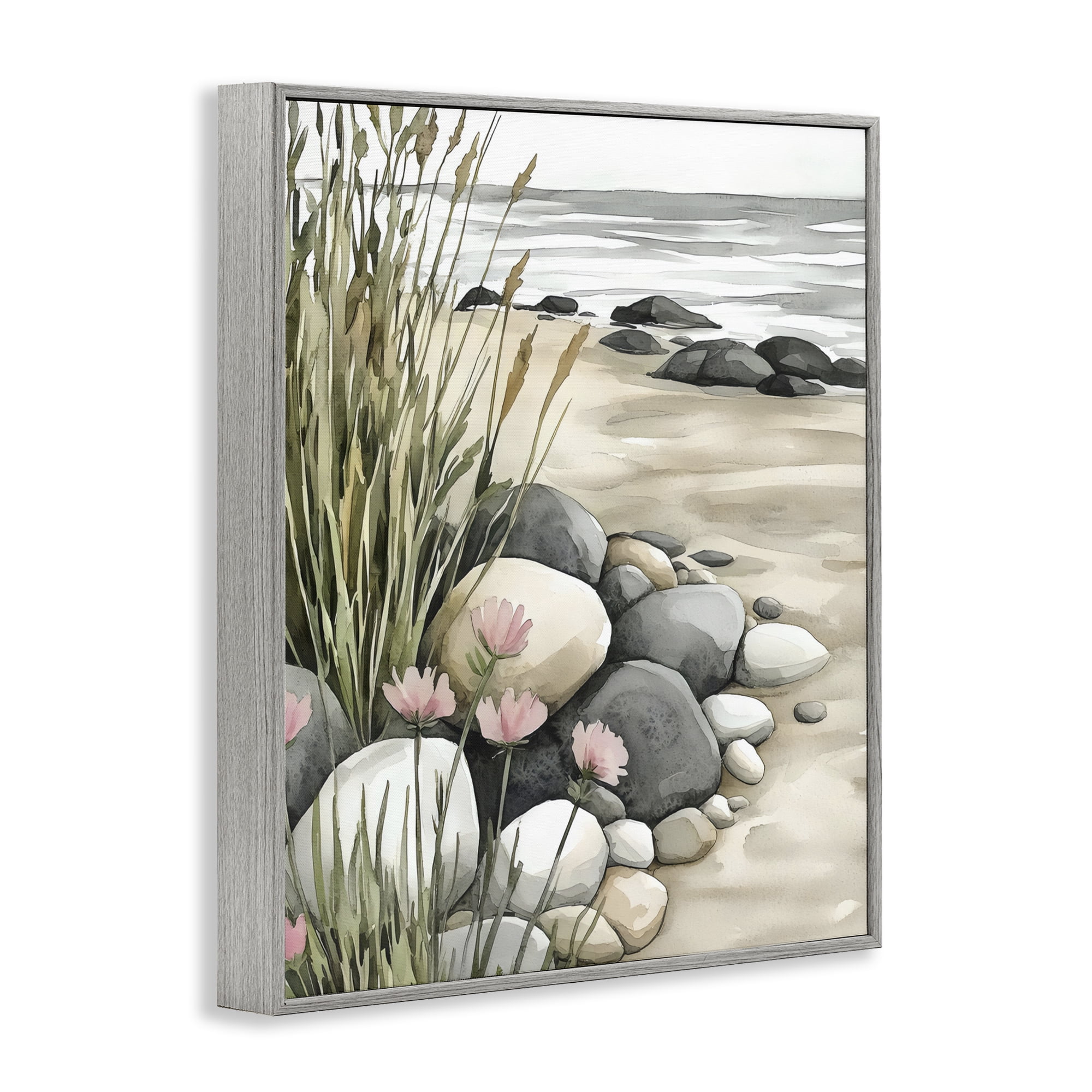 Stupell Industries Coastal Calm Pebbles Gray Framed Giclee Art, design by Riley B