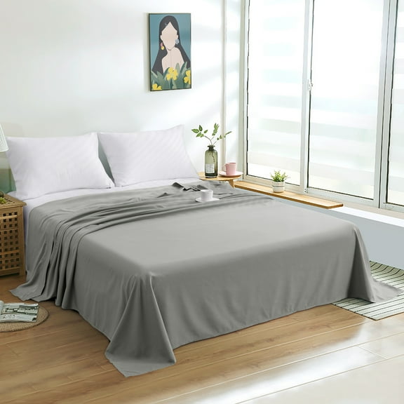 Super Soft 1800 Count Microfiber Flat Sheet, Durable and Anti-fading Bed Top Sheet with Hem, Twin, 66 x 96 Inches, Smoke Gray