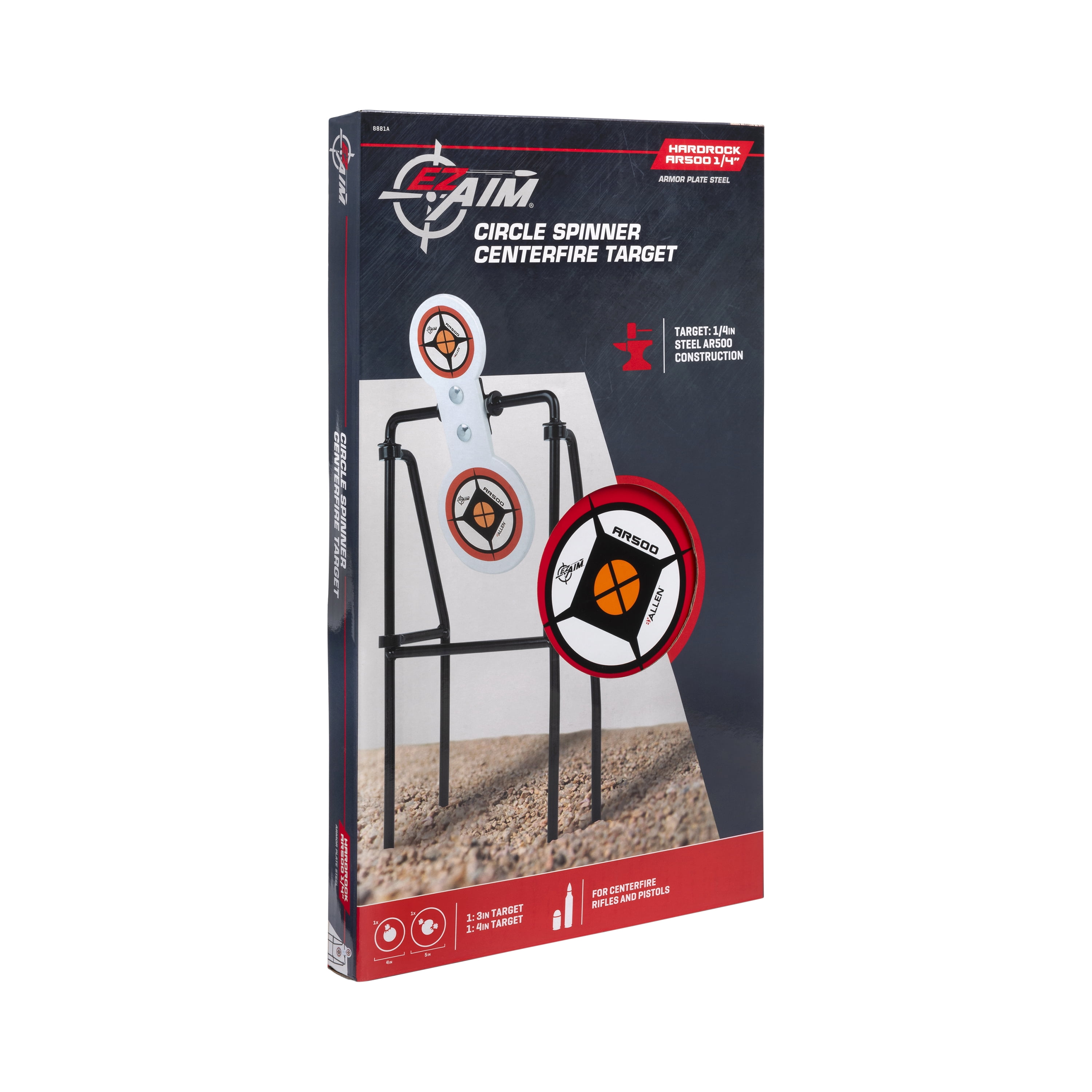 Ez Aim AR500 Spinner Target, Large Frame, White, Steel, Shooting Practice Targets, 4" Target