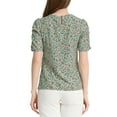 thumbnail image 4 of MODA NOVA Juniors Elegant Crew Neck Shirred Sleeve Keyhole Back Floral Blouse, 4 of 7