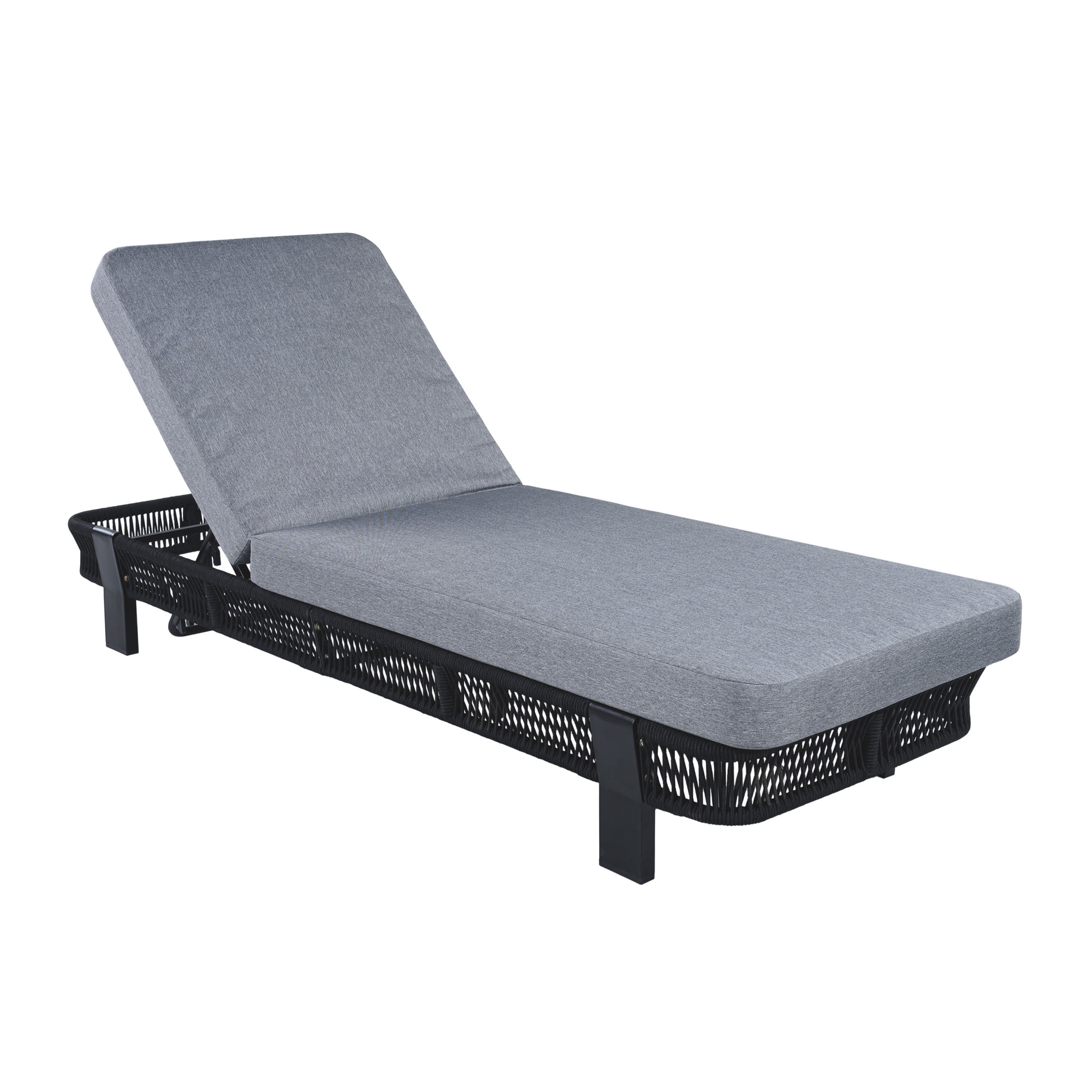 Christopher Knight Home Boho Adjustable Outdoor Chaise Lounge with Cushion, Metal and Rope Frame, Gray+Black