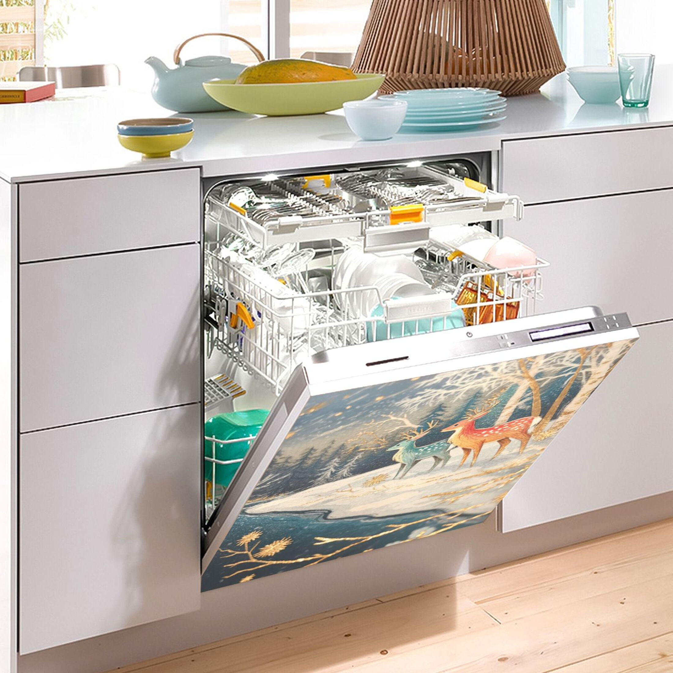Dishwasher Magnetic Sticker 23x26 Inch Refrigerator Magnetic Sticker Washing Machine Magnetic Sticker Kitchen Panel Magnetic Sticker Home Decor Little Painted Christmas Deer