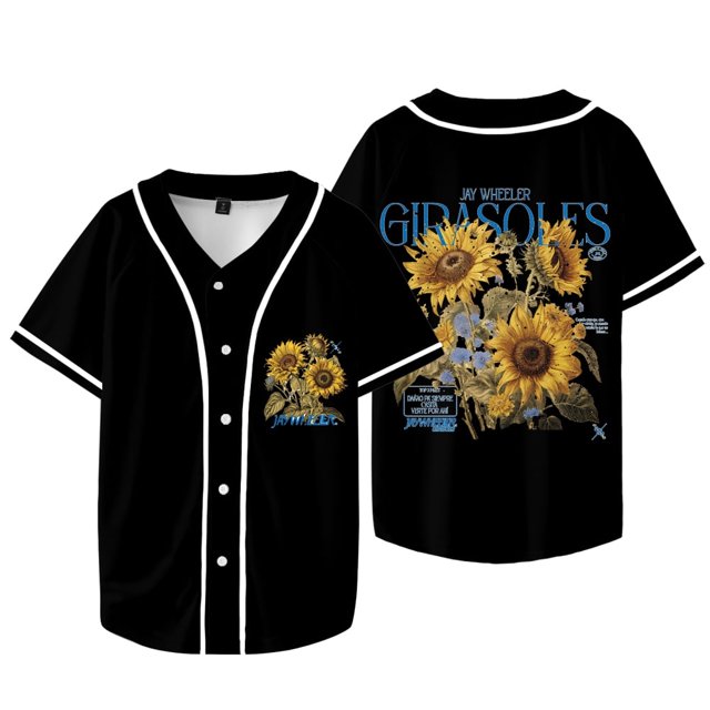 Jay Wheeler Veste de Baseball Botanique Tee Girasoles Album Merch Unisexe Col en V Manches Courtes T-Shirts, Style 4,L