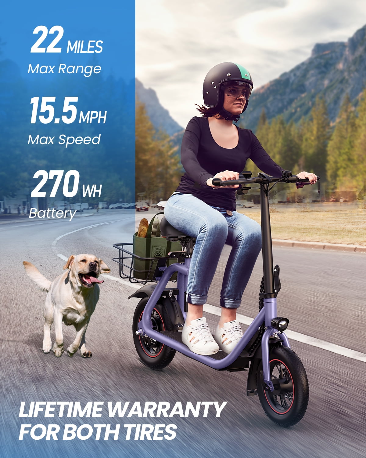 450W Max 22 Commuting with Powerful Electric Scooter Miles URBANMAX Seat, for C1 Speed Adult up to with Scooter for Electric Folding 15.5Mph, Basket-Purple Range, Motor Electric Scooter