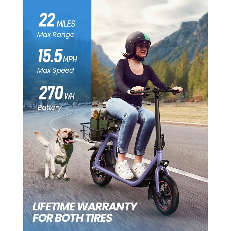450W C1 Folding Electric Scooter Basket-Purple Speed Motor Scooter with Commuting to Powerful Electric 22 Adult Miles Scooter Range, for Seat, 15.5Mph, URBANMAX for up with Electric Max