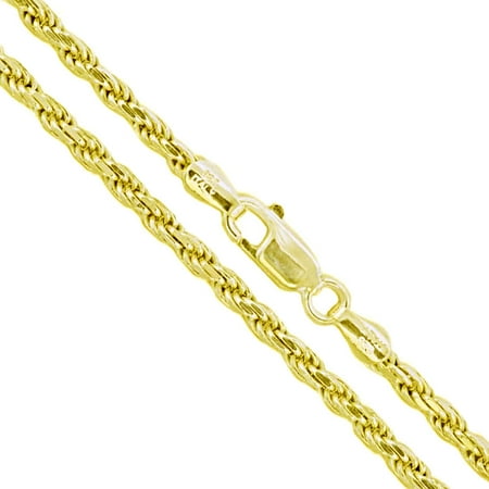 Rope Turquoise Necklace - 22k Yellow Gold Plated Sterling Silver Diamond-Cut Rope Chain 2.8mm Solid 925 Italy New Necklace 26