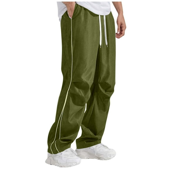 XUNKUSGA Parachute Pants Men Classic Solid Color Streetwear Men Baggy Straight Leg Sweatpants for Men Fashion Striped Elastic Waist Trousers for Men Breathable Lightweight Wide Leg Pants S-3XL Green