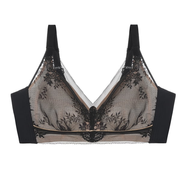 Women's Plus Size Bras Full Coverage Floral Lace Lightweight Push Up Everyday Bra Black C 42