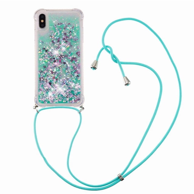 Funda FOXDOCK para iPhone Xs Max con Cuerda Ajustable, Brillo Líquido, Protección Antigolpes y Lente – Ideal para Regalo