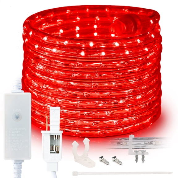 West Ivory 190 LEDs, 25ft Red LED Rope Light w/ 8 Mode 3/8" Thick, Controller Connectable Outdoor Permanent Waterproof Accent Exterior Lighting, ETL Certified, Holiday Christmas Backyard Decor