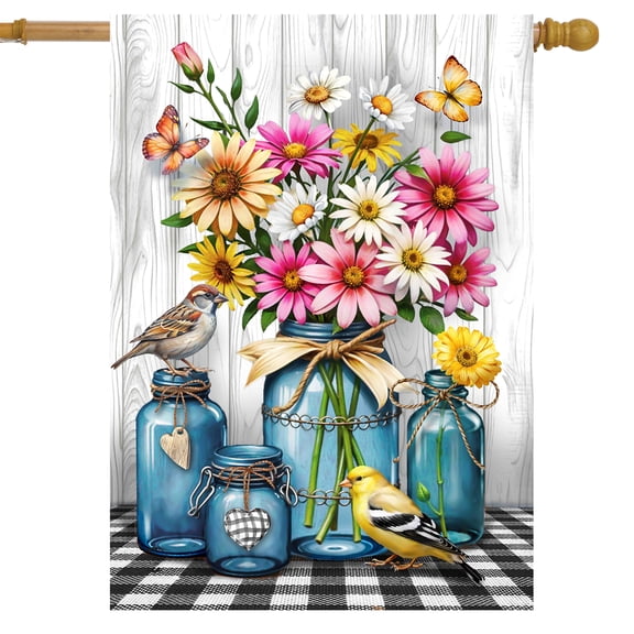 Briarwood Lane Spring House Flag 40x28 For Outdoor Blue Jar Bouquets For Spring House Flag