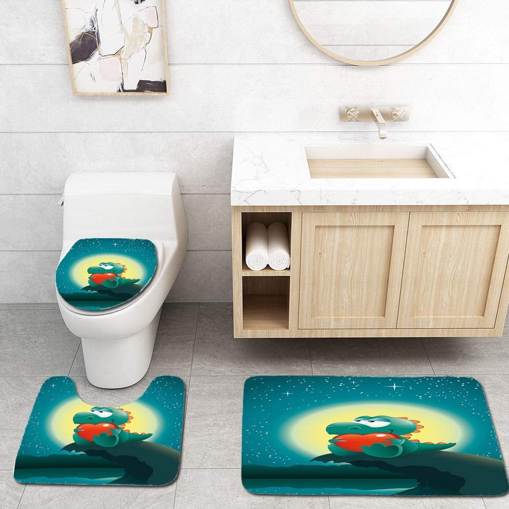 Xddja Dinosaur Valentine Night Scenery Cute Baby Dinosaur In Love Full Moon Jade Green Petrol 3 Piece Bathroom Rugs Set Bath Rug Contour Mat And Toilet Lid Cover Walmart Canada